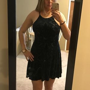 Beautiful green with velvet scroll detail dress